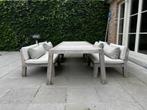 Exclusieve Tuintafel met banken (set), Tuin en Terras, Ophalen, Zo goed als nieuw, Rechthoekig, Hout