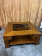 Massieve houten salontafel met glas, Ophalen, Zo goed als nieuw, Glas