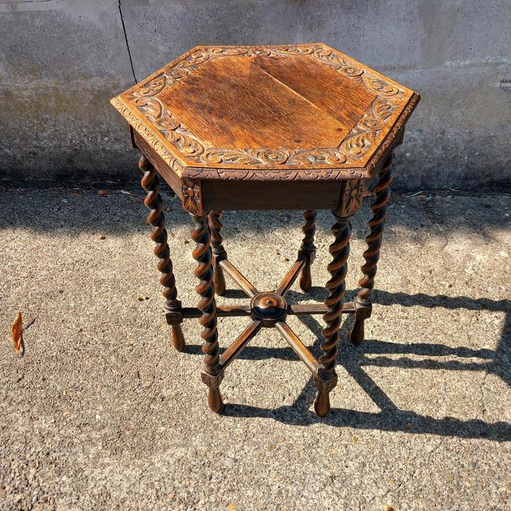 handgemaakte eikenhouten bijzettafel 1890, Huis en Inrichting, Woonaccessoires | Kisten, Gebruikt, Eikenhout, Ophalen of Verzenden