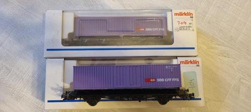 Marklin-4852-lot de 2 wagons plats typeLBS+conteneur SBB-CFF, Hobby & Loisirs créatifs, Trains miniatures | HO, Comme neuf, Wagon