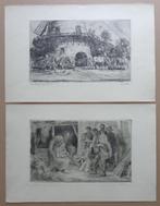 JULES VAN AEL / LOT 2 WERKEN / ZW-W ETS / 32x49cm / SIG, Antiek en Kunst, Ophalen of Verzenden