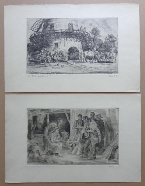 JULES VAN AEL / LOT 2 WERKEN / ZW-W ETS / 32x49cm / SIG, Antiek en Kunst, Kunst | Litho's en Zeefdrukken, Ophalen of Verzenden