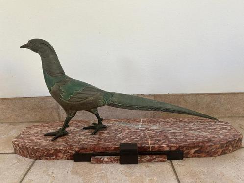 Fazant in liniaal op een ART DECO marmeren sokkel, Antiek en Kunst, Antiek | Brons en Koper, Ophalen of Verzenden