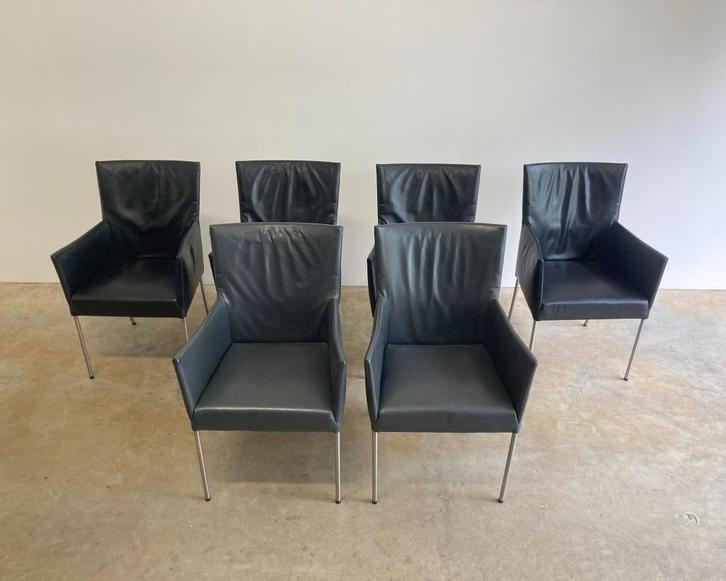 Bert Plantagie Arc stoelen 2x donkergrijs echt leer, Antiek en Kunst, Antiek | Meubels | Stoelen en Sofa's, Ophalen