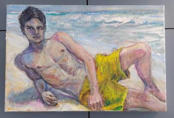 Belle peinture à l'huile « Sur la plage » Steven Dag