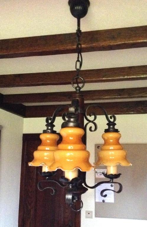 Vintage smeedwerk kroonluster Ø 40 cm, Huis en Inrichting, Lampen | Kroonluchters, Glas, Hout, Metaal, Ophalen of Verzenden