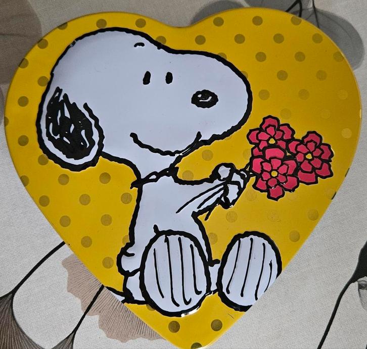 Boîte en forme de cœur Snoopy jaune
Ceci est en forme de cœu, Collections, Boîte en métal, Enlèvement ou Envoi
