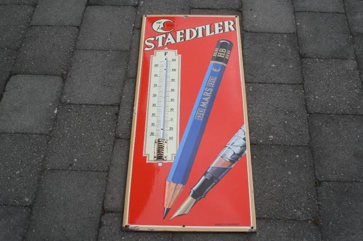 emaillebord staedtler thermometer jaren 50, Verzamelen, Merken en Reclamevoorwerpen, Zo goed als nieuw, Reclamebord, Ophalen of Verzenden