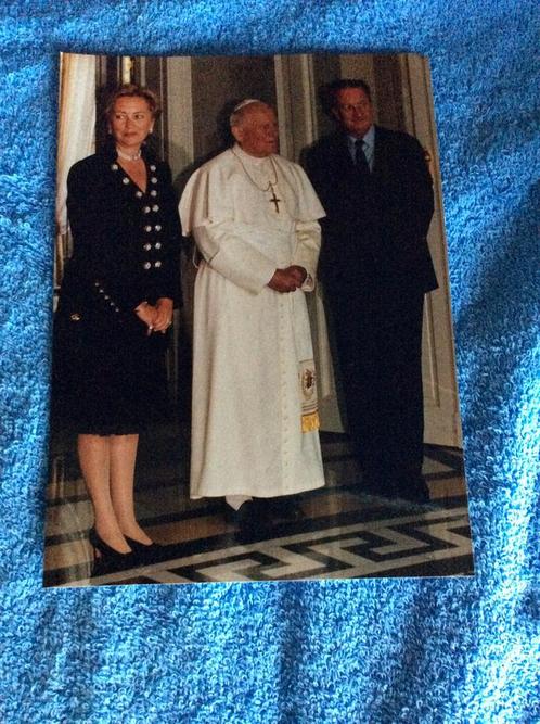 Grote foto Koning Albert, Koningin Paola en paus, Verzamelen, Koningshuis en Royalty, Zo goed als nieuw, Verzenden