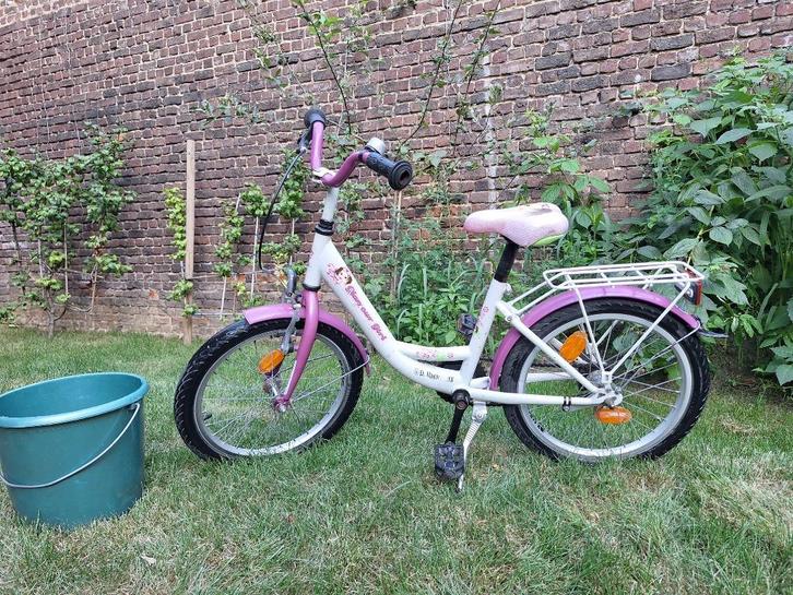 Meisjesfiets 4 tot 7 jaar +/- wit en roze, Fietsen en Brommers, Fietsen | Kinderfietsjes, Gebruikt, 16 tot 20 inch, Ophalen