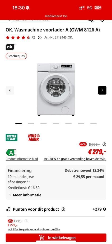 Wasmachine Ok., Elektronische apparatuur, Wasmachines, Nieuw, Voorlader, 6 tot 8 kg, Energieklasse A of zuiniger, Ophalen