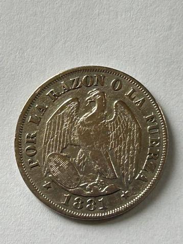 20 Centavos uit Chili - 1881 - .500 zilver beschikbaar voor biedingen