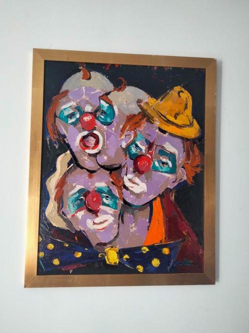 70s vintage kunst olieverf op board clown circus schilderij, Antiquités & Art, Art | Peinture | Abstraite, Enlèvement ou Envoi