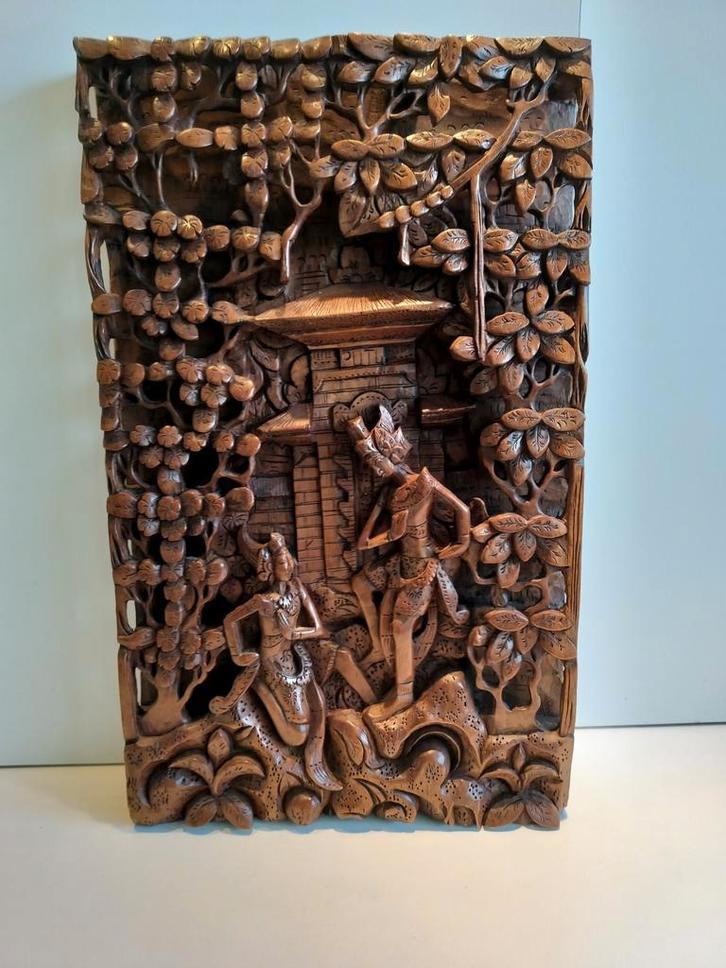 Houten wandpaneel,  handgesneden uit Bali, Antiek en Kunst, Kunst | Overige Kunst, Ophalen of Verzenden