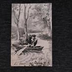 Leuk oud postkaartje  : jongentje in bootje, Antiek en Kunst, Kunst | Litho's en Zeefdrukken, Ophalen of Verzenden