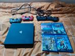 PS4 SLIM 500GB, 4 controllers, 4 gratis games, Comme neuf, Avec 3 manettes ou plus, Enlèvement, 500 GB