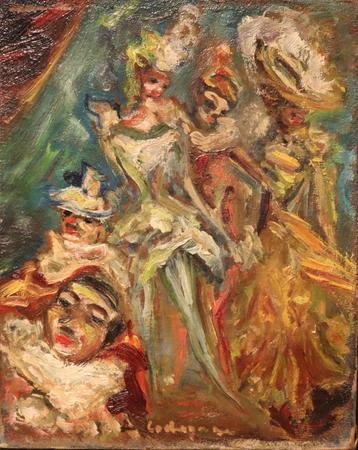 Expressionistisch carnaval in olieverf op doek beschikbaar voor biedingen