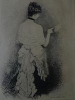 originele ets Guiseppe De Nittis Vrouw met waaier, Antiek en Kunst, Ophalen of Verzenden