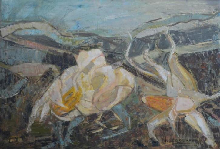 Abstract schilderij Olieverf Sodenkamp, Antiek en Kunst, Kunst | Schilderijen | Abstract, Ophalen