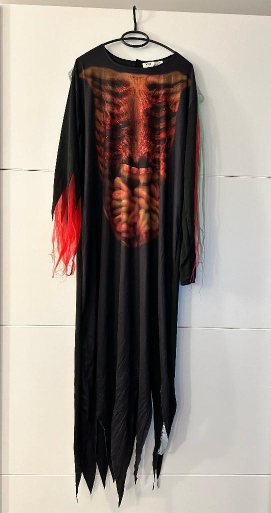 Zwart halloweenpak met rood skelet + monstermasker, Kleding | Heren, Carnavalskleding en Feestkleding, Zo goed als nieuw, Kleding