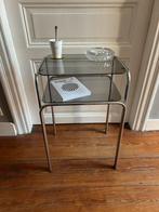 Table d'appoint vintage en verre fumé et chrome - années ‘70, Enlèvement, Comme neuf
