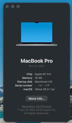 16 inch MacBook Pro M1 Pro, Informatique & Logiciels, MacBook Pro, 512 GB, 16 pouces, Comme neuf