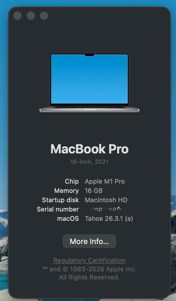 16 inch MacBook Pro M1 Pro, Informatique & Logiciels, Apple Macbooks, Comme neuf, MacBook Pro, 16 pouces, Inconnu, 512 GB, 16 GB