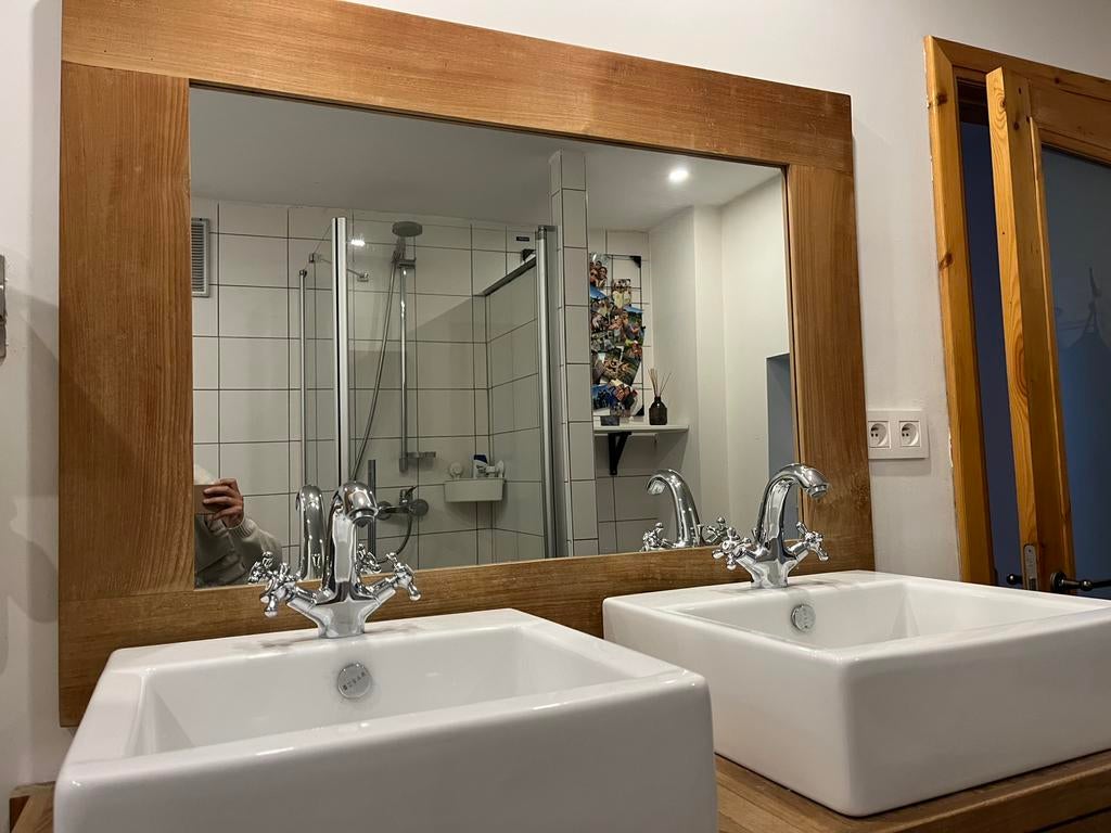 Grand miroir de salle de bain en bois 120x90, Enlèvement
