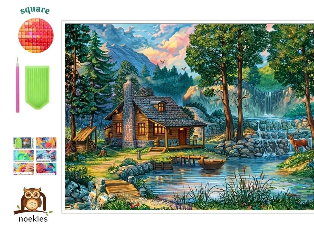 No 45 Diamond Painting Forest Cottage 50x40cm (carré), Neuf, Multicolore, Autocollant, Diamond painting