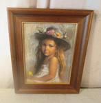 Belle œuvre peinte « Fille au chapeau » - Paso, Enlèvement ou Envoi