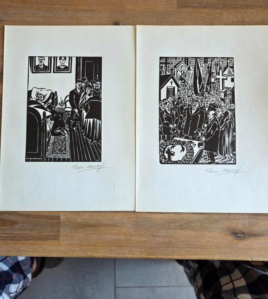 Masereel 2 x houtsnede topstaat, genaamtekend!, Antiek en Kunst, Kunst | Etsen en Gravures, Ophalen of Verzenden, Houtsnede, Ingelijst