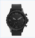 Horloge Fossil Nate Chronograph Black Leather, Enlèvement ou Envoi, Comme neuf, Montre-bracelet, Cuir