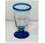 Verre à eau soufflé mexicain avec bordure bleue Mexique, Collections, Enlèvement ou Envoi, Comme neuf, Verre à eau