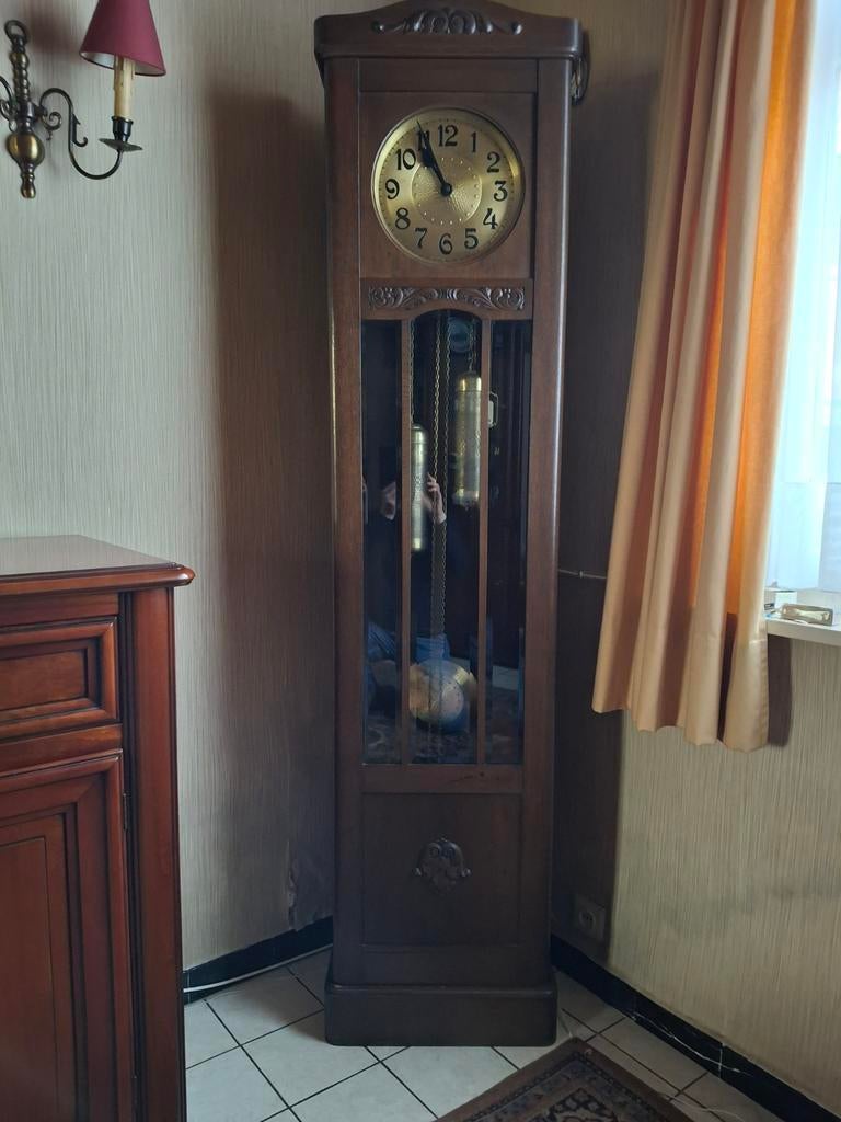 Eiken staandeklok met 2 gewichten in goede staat., Antiek en Kunst, Antiek | Klokken, Ophalen