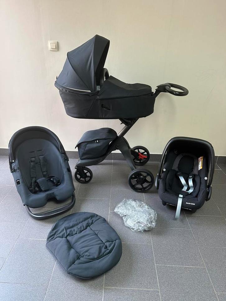 Stokke Xplory X Rich Black 3 in 1 - COMPLEET, Kinderen en Baby's, Buggy's, Zo goed als nieuw, Maxi-Cosi, Regenhoes, Ophalen