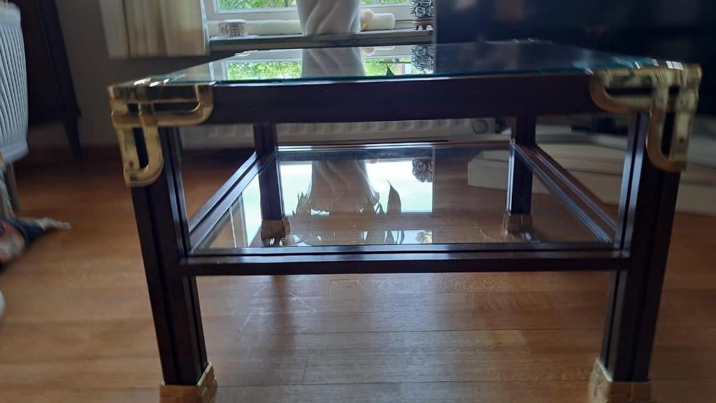 table basse, Maison & Meubles, Tables | Tables de salon, Comme neuf, 50 à 100 cm, 50 à 100 cm, Carré, Cerisier, Verre, Enlèvement