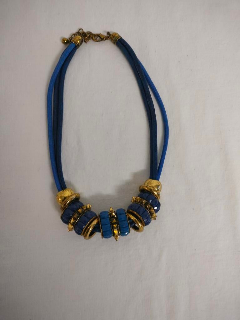 Mooie halsketting goud/blauw, Handtassen en Accessoires, Kettingen, Ophalen of Verzenden, Blauw, Goud