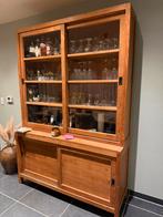 Massief houten Teak Vitrinekast met Glas - B150 H 221, Met deur(en), 200 cm of meer, Glas, 150 tot 200 cm