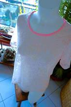 creatief deels transparant roos T-shirt, Manches courtes, Taille 38/40 (M), Comme neuf, Blanc