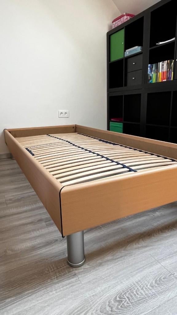 Lit simple : cadre + sommier à lattes - Athena, Maison & Meubles, Neuf, 90 cm, Une personne, Brun