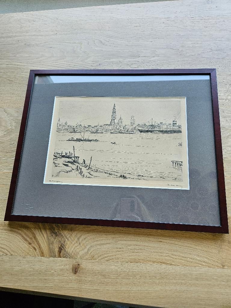 Ets Isidore Maria Cornelis Van Mens, Antiek en Kunst, Kunst | Etsen en Gravures, Ophalen of Verzenden, Ingelijst, Landschap, 20 cm