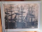 Blokdruk van lithografie "De Sorte Skibe" van Bernard Buffet, Antiquités & Art, Art | Peinture | Classique, Enlèvement