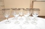 lot de 8 anciens verres à pied (vin) en cristal bord argenté, Ophalen