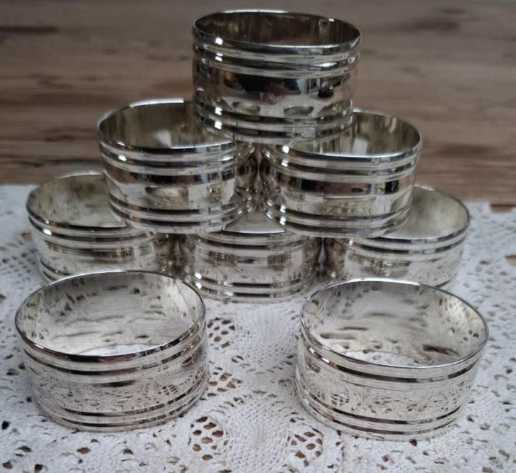 8 Ovale verzilverde servetringen, Antiek en Kunst, Curiosa en Brocante, Ophalen of Verzenden