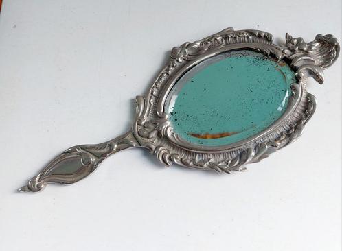 vintage boho chic verzilverde handspiegel, Antiek en Kunst, Antiek | Zilver en Goud, Ophalen of Verzenden