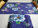 Ancienne grande nappe coton fleuri + 8 serviettes de table., Intérieur, Utilisé, Enlèvement ou Envoi, Rectangle