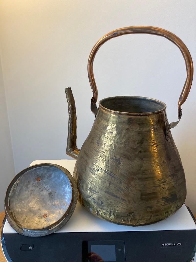 Antieke koperen waterketel met tinvoering, handvat en deksel, Enlèvement ou Envoi, Cuivre