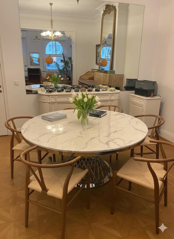 Marmeren/ronde tafel marmer/tafel 160cm diameter/meter, Huis en Inrichting, Tafels | Eettafels, Zo goed als nieuw, 150 tot 200 cm