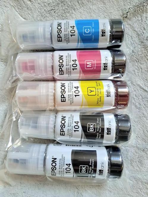 5 Bouteilles d’encre originales Epson EcoTank série 104, Computers en Software, Printerbenodigdheden, Nieuw