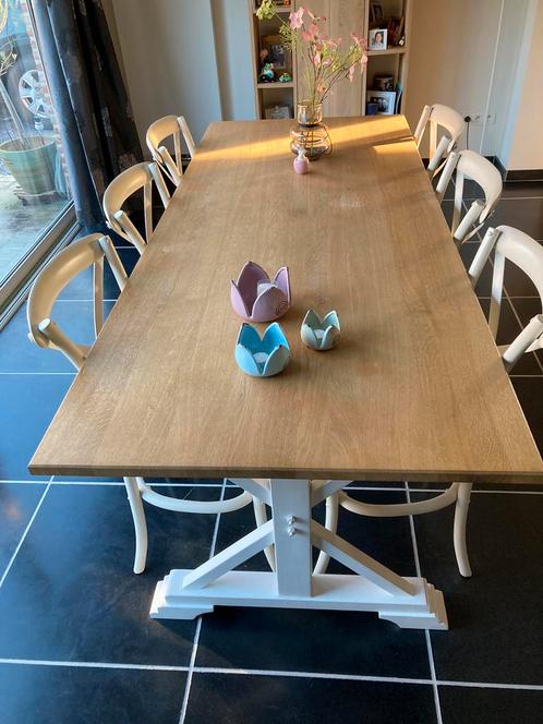 Flamant tafel en 6 stoelen wit eik, Huis en Inrichting, Complete eetkamers, Gebruikt, Ophalen